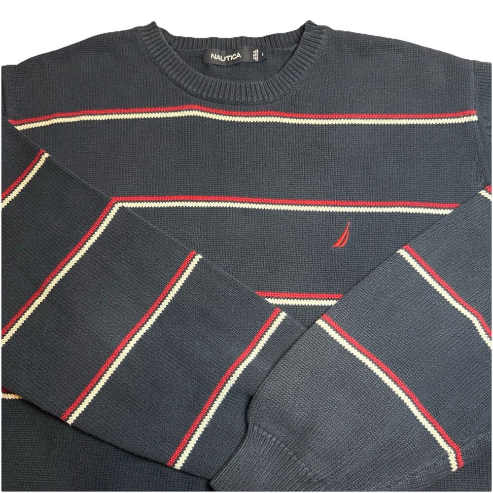 Nautica Mens 100% Cotton Sweater Pullover Crew Neck Blue Y2K Classic Preppy